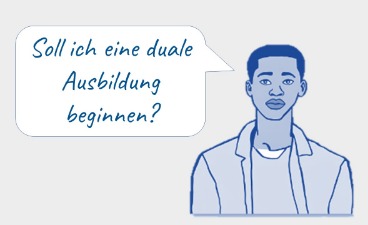 Strichzeichnung eines jungen Mannes mit einer Sprechblase.