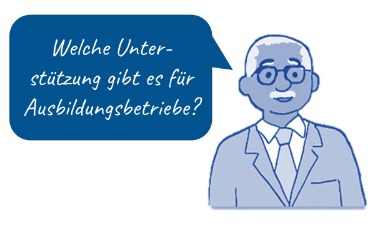 Strichzeichnung eines älteren Mannes mit Brille und einer Sprechblase.