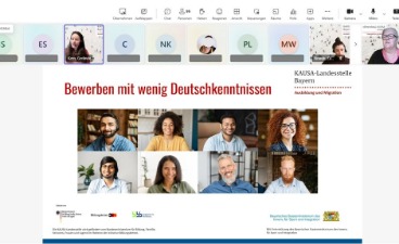 Bewerben mit wenig Deutsch - KI und Co Online-Meeting, Präsentationsmodus mit kleinen Kacheln